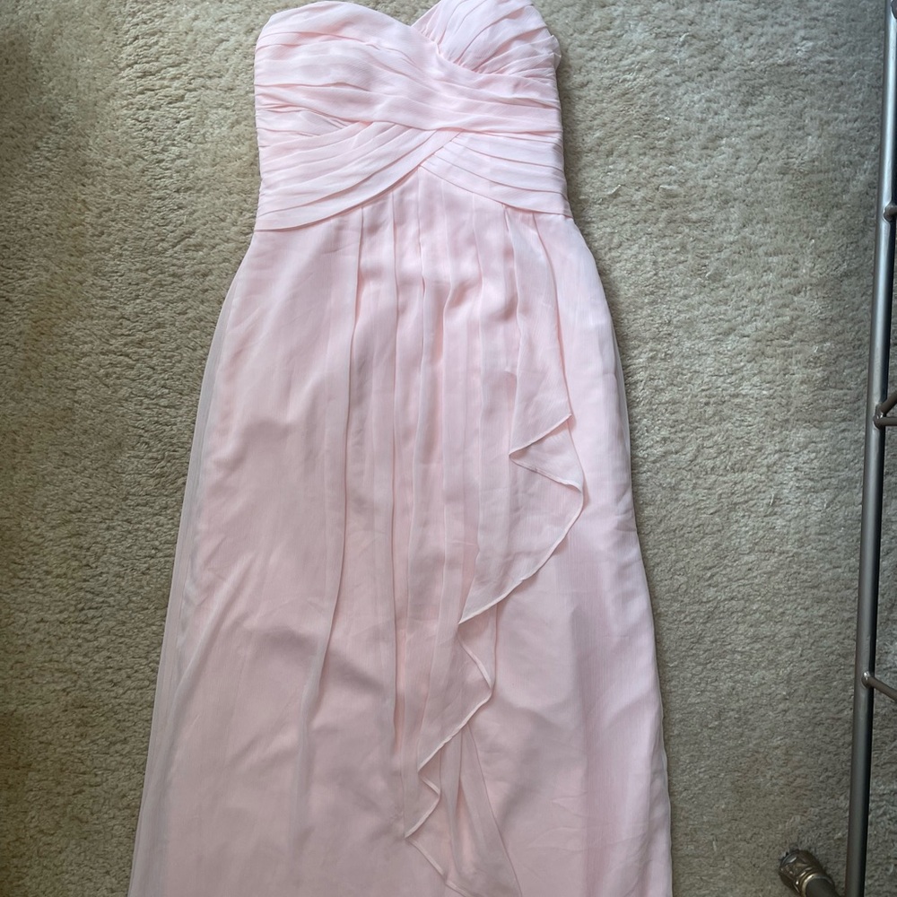David's Bridal Strapless Blush Chiffon Gown
